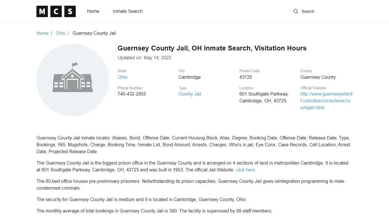 Guernsey County, OH Jail Inmates Search, Visitation Rules