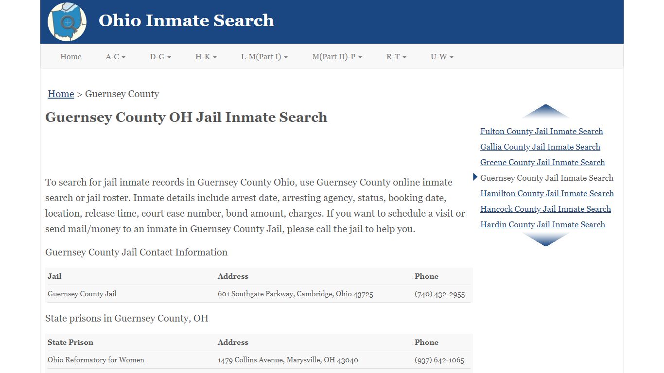 Guernsey County OH Jail Inmate Search